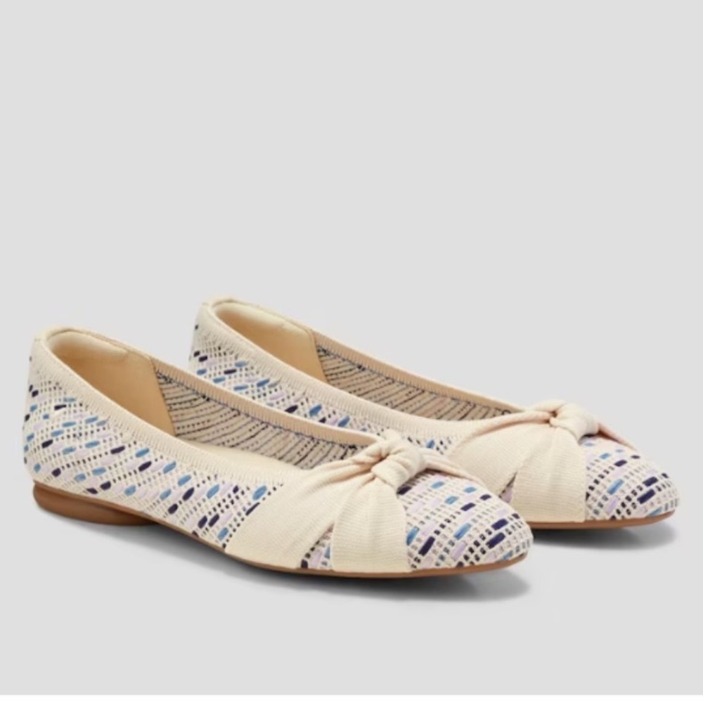 VIVAIA Margot 2.0 Cream Multi Woven Pointed Toe Knotted Bow Ballet Flats